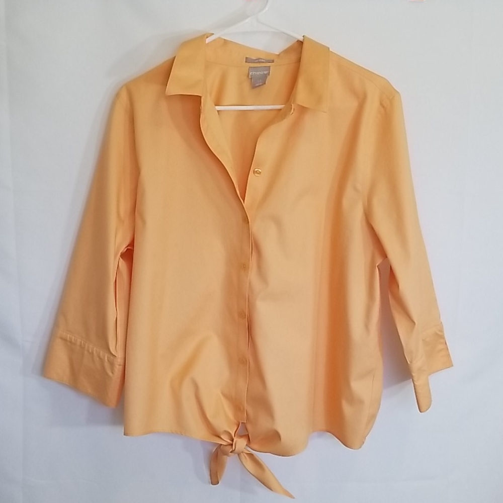 Chicos tie-front, no-iron shirt